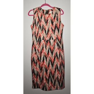 Calvin Klein Red/Black/Beige Scuba Knit Sleeveless Sheath Dress Size 8